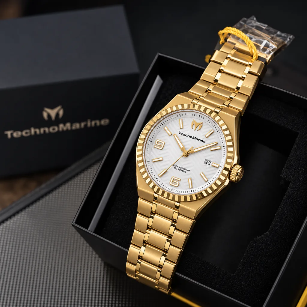 TechnoMarine Terra Nova Hombre 42mm Oro con su caja